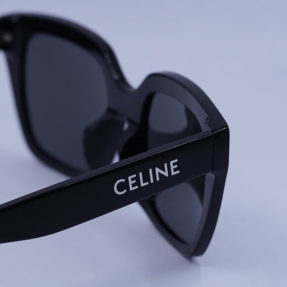 Celine CL40198F 01A Sunglasses Shiny Black Square Frame, Smoke Lenses - Picture 6 of 11